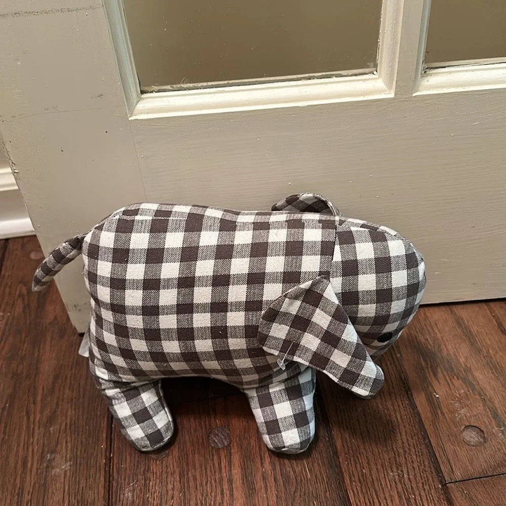 Creative Co-Op gray cotton Gingham Elephant 🐘 doorstop